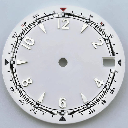 White Modified 28.5mm Green Lume Watch Dial For NH35 Movement No Logo