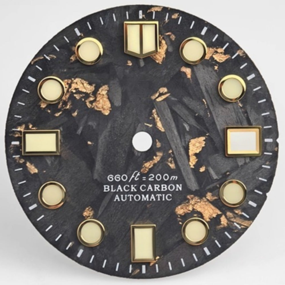 Round Nail 28.5mm Carbon Fiber Black and Golden Watch Dial with Lume for NH34/35