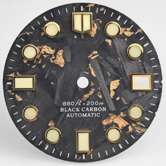 Round Nail 28.5mm Carbon Fiber Black and Golden Watch Dial with Lume for NH34/35
