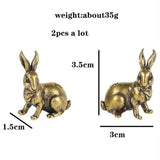 2pcs Solid Copper Cute Rabbit Trinket Vintage Hand Carved Bronze Model Figurines