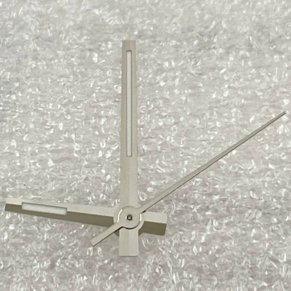 Modified Dayjust watch hands with silver trim and blue lume, compatible with NH35 NH36 movement.