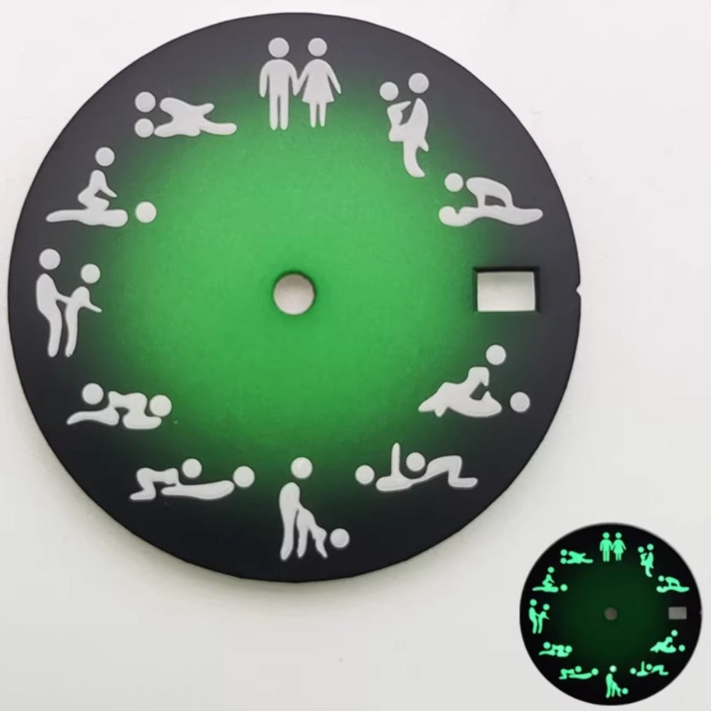 Gradual Green 28.5mm watch dial with green lume, compatible with NH35 NH36 movements, perfect for adult love posture watches.