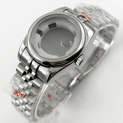 Ladies 31MM Round Bezel Sapphire Glass Jubilee bracelet Watch Case Fit NH05 NH06