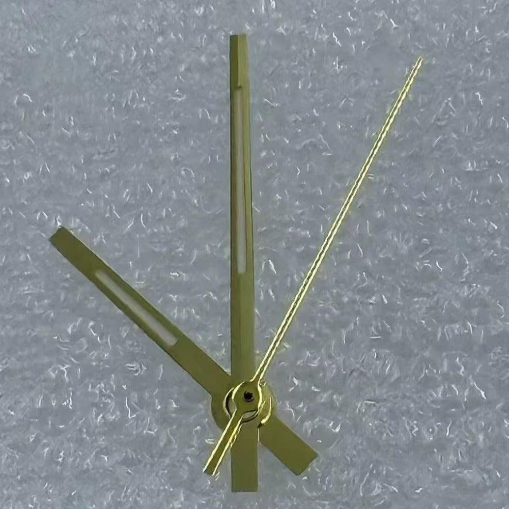Golden trim green lume watch hands designed for Miyota 8285 movement, fits 31mm dials, perfect for precise timekeeping.