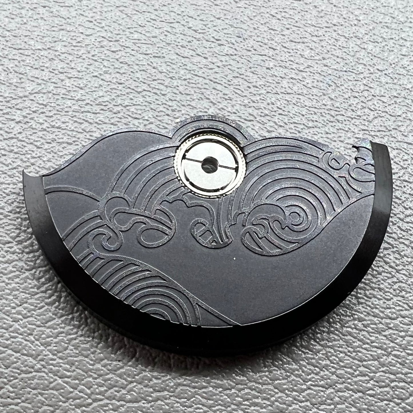 Black Modified Auspicious Cloud rotor oscillating weight for NH35 NH36 watch movements, precision fit.