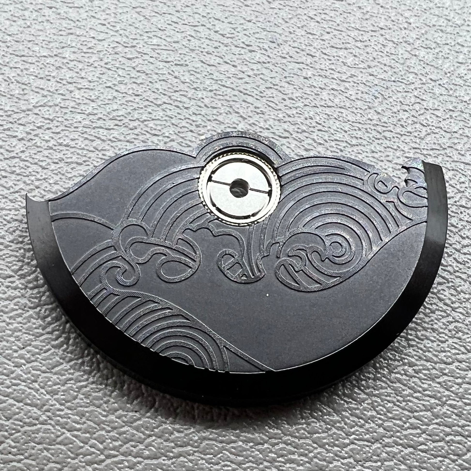 Black Modified Auspicious Cloud rotor oscillating weight for NH35 NH36 watch movements, precision fit.