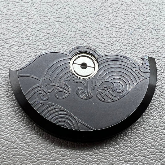 Black Modified Auspicious Cloud rotor oscillating weight for NH35 NH36 watch movements, precision fit.