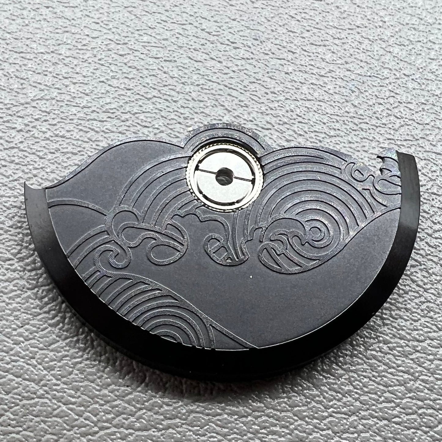 Black modified Gl�ckswolken rotor weight for NH35 NH36 watch movement, enhancing timepiece performance