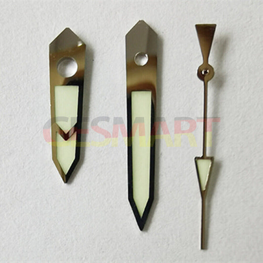 Aiguilles de montre lumineuses vertes résistantes C3 avec garniture argentée pour mouvement NH36 NH35
