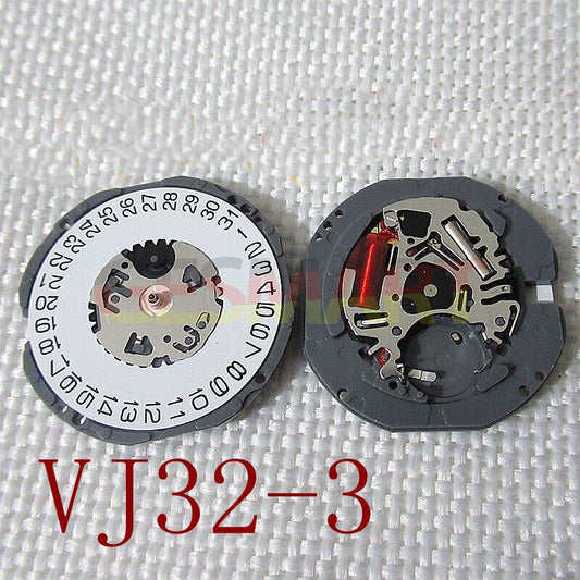 Hattori Epson VJ32B quartz watch movement with date feature at 3 and 6, Japan made.