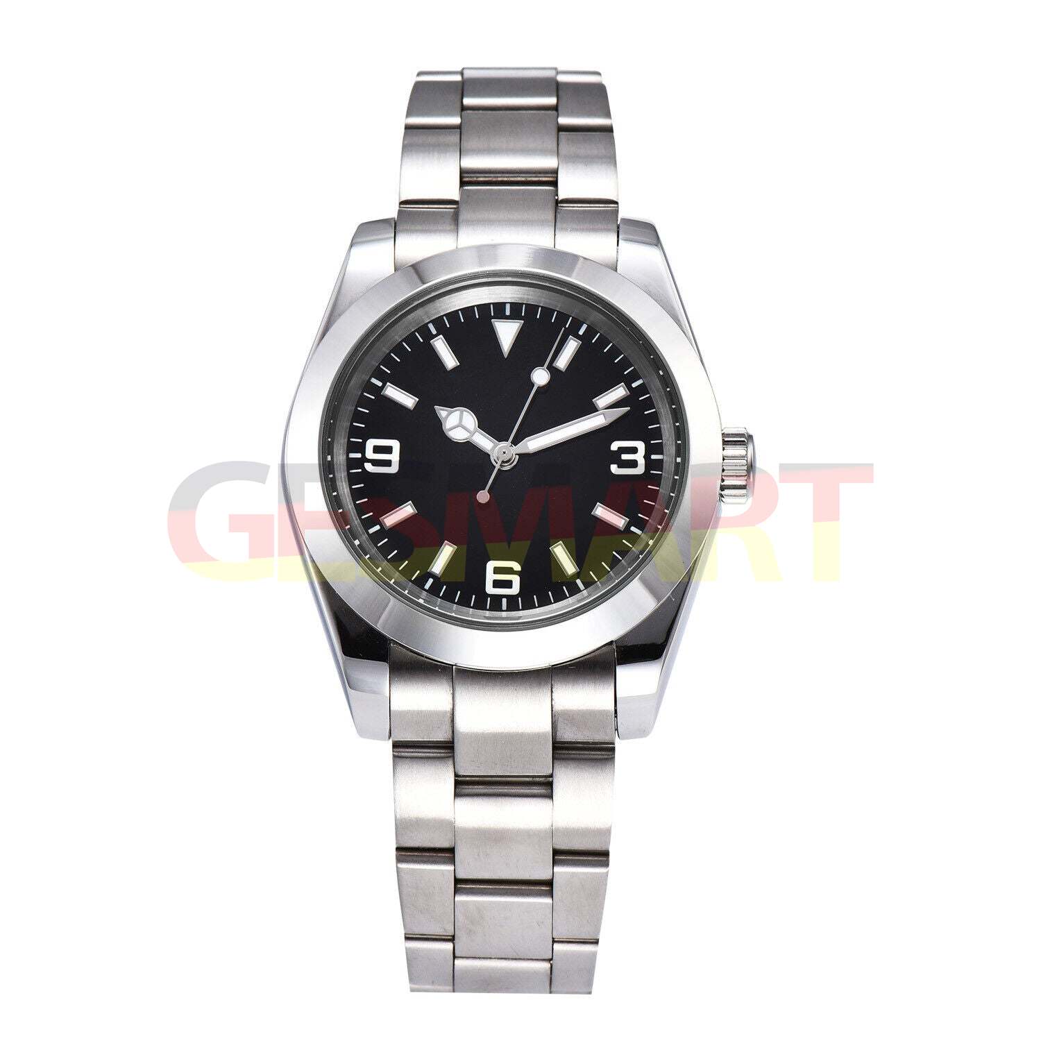 316L stainless steel 40mm  men's diving watch with black dial, sapphire glass, silver hands, waterproof design.
