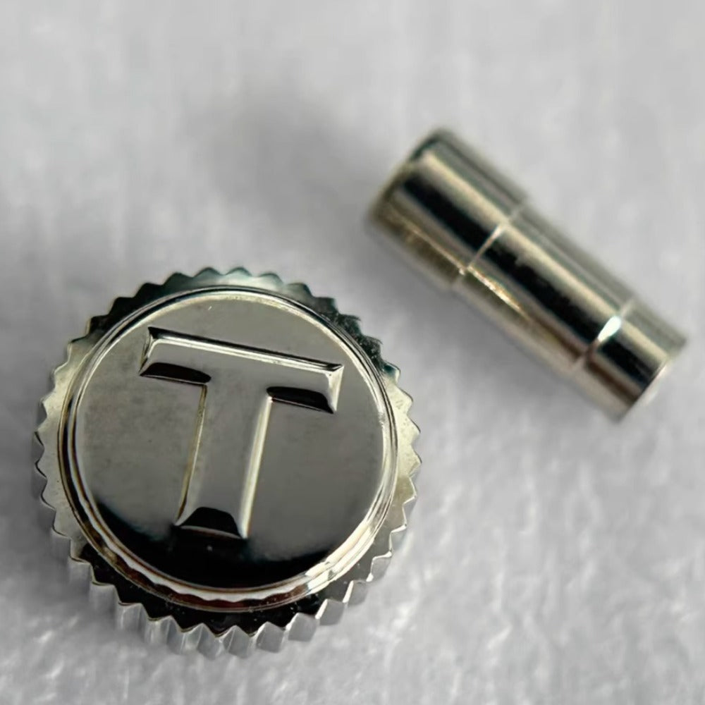 Steel silver watch crown compatible with Tissot T0686427, ideal for watch repair and replacement.