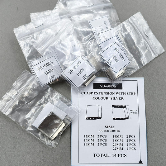 7 Sizes 14pcs Silver Solid 316 Stainless Steel Clasp Extension with Step Watch Buckles