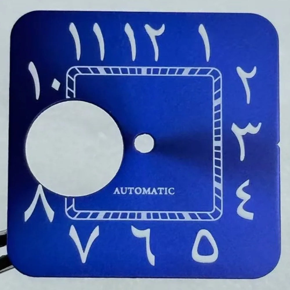 27mm Blue Sunburst Hollow Arabic Green Lume Square Dial for NH70/NH38 Movement
