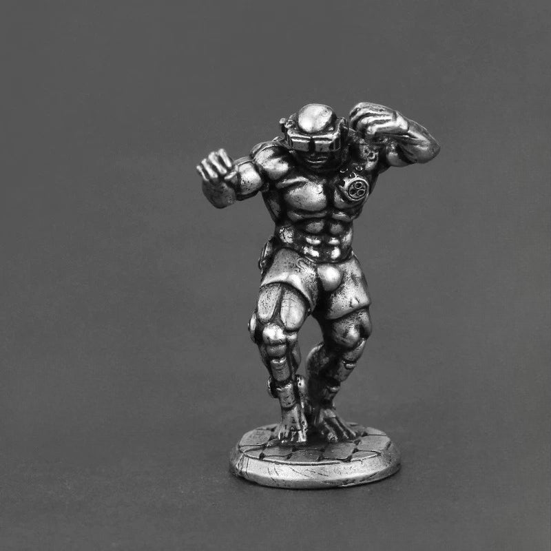 White Brass Figurine Nicodemus Cyberpunk Miniature - Muscled Cyborg Brawler RPG Figure