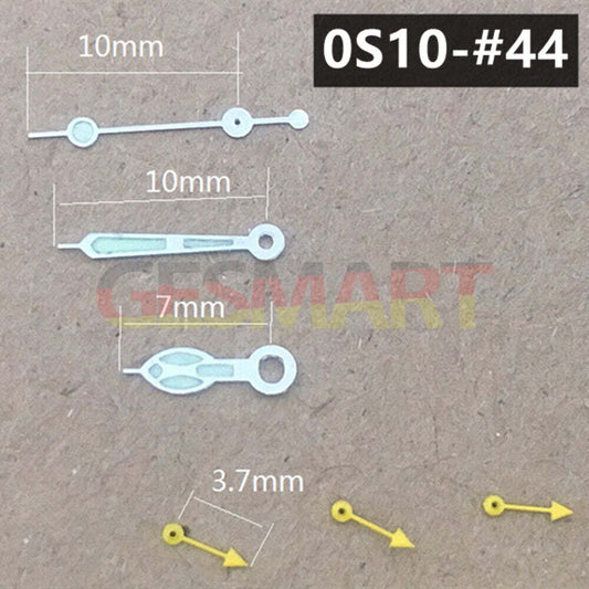 Aiguilles de montre lumineuses vertes argentées de 10 mm pour mouvement à quartz Miyota 0S10