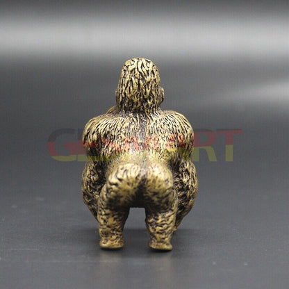 Vintage handmade solid copper Gorilla trinket, detailed hand-carved bronze accessory for watch enthusiasts.