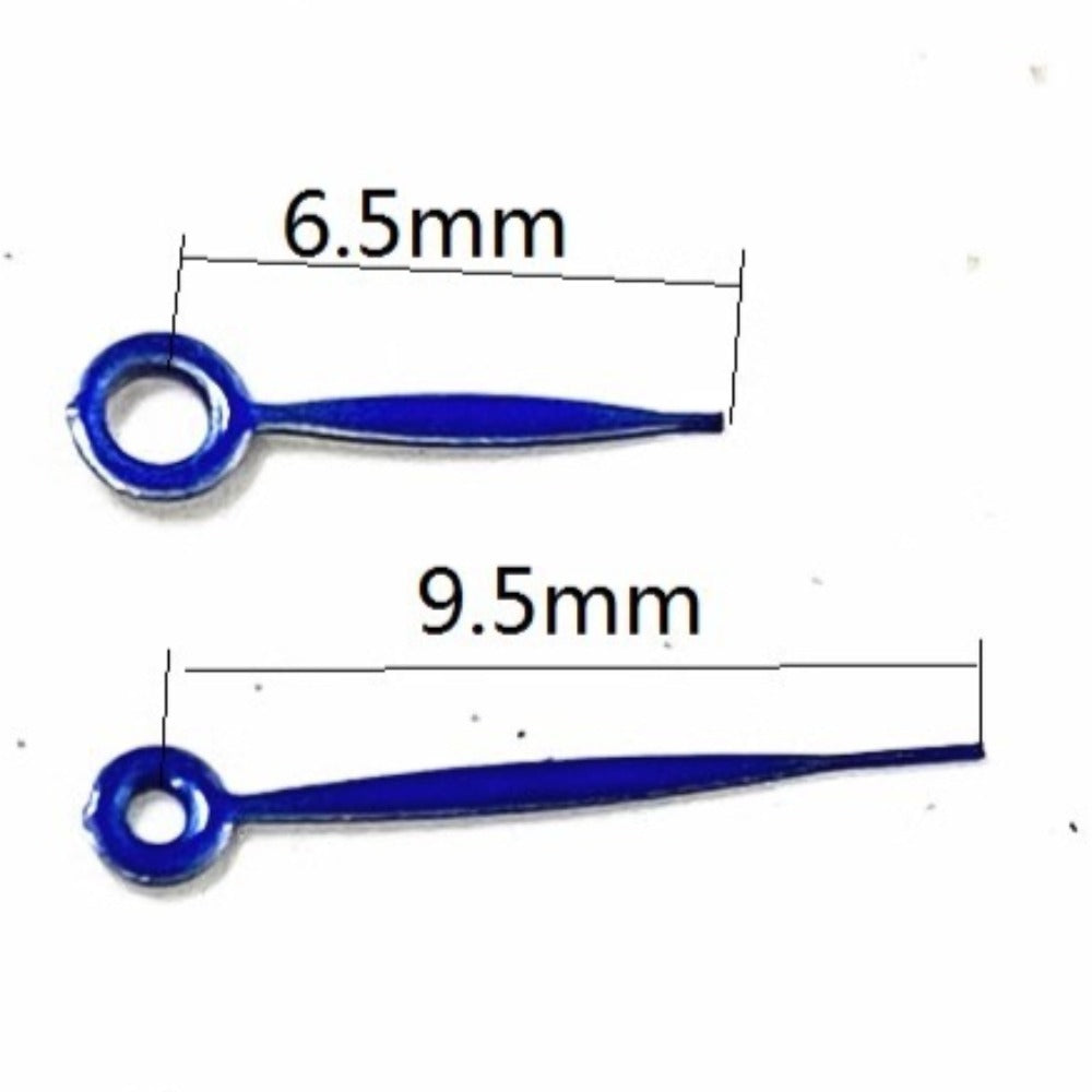 Blue 6.5x9.5mm watch hands compatible with Ronda 763, 762, 751, 1062, 1063 movements, precise fit for watch repairs.