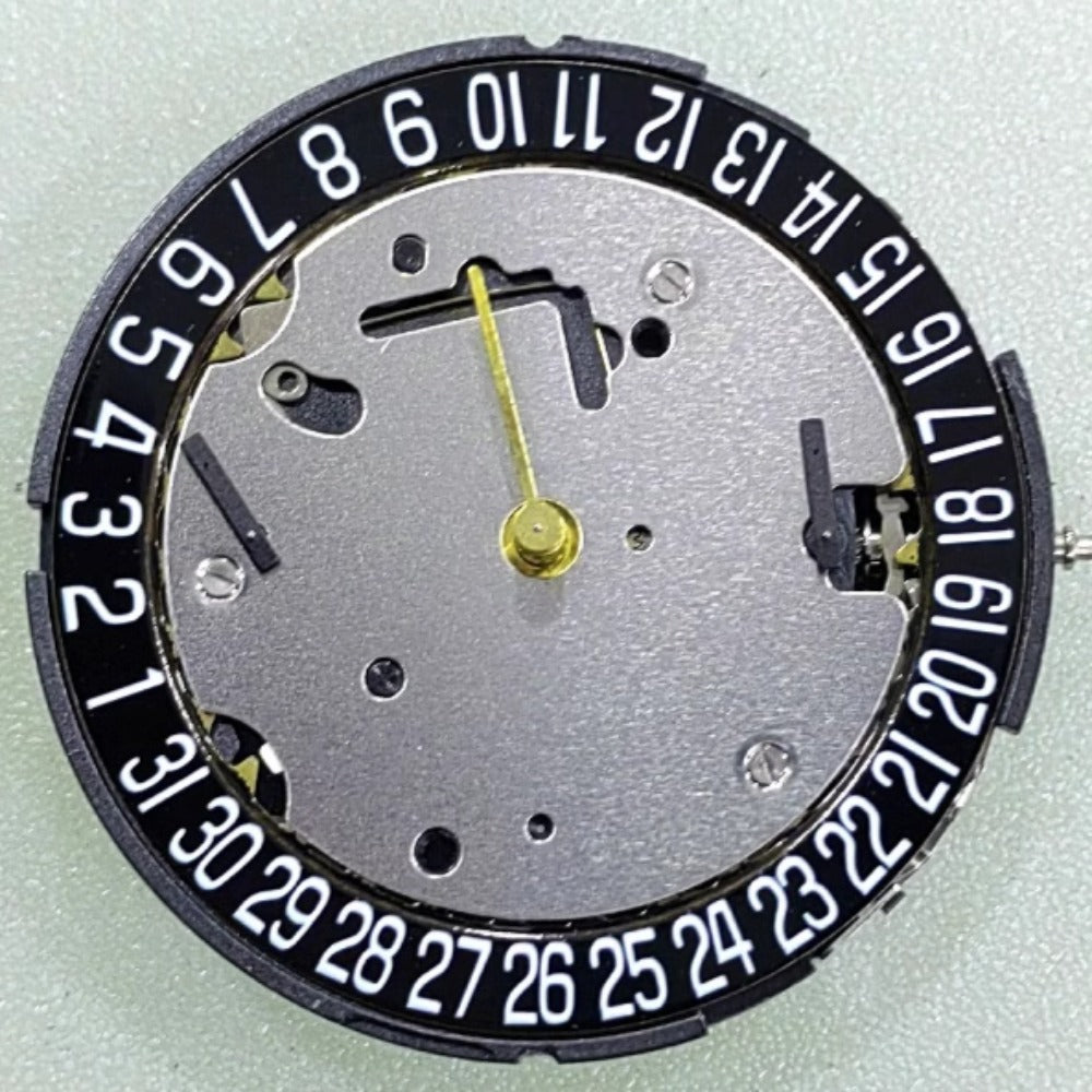 Swiss Made ISA8371 watch movement with black disk date at 6 and small seconds at 3 and 9 positions