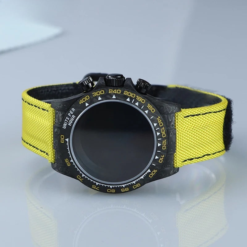38mm Carbon Fiber Case Red/ Yellow Strap fit 4130/VK63 Sapphire Glass 29mm Dial
