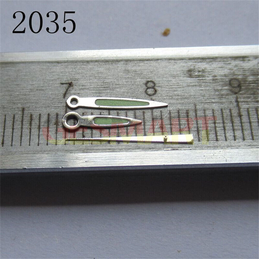 Arrow-shaped green luminous watch hands set, compatible with Miyota 2035 2115 2105 2305 movements.