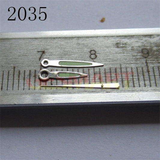 Arrow-shaped green luminous watch hands set, compatible with Miyota 2035 2115 2105 2305 movements.