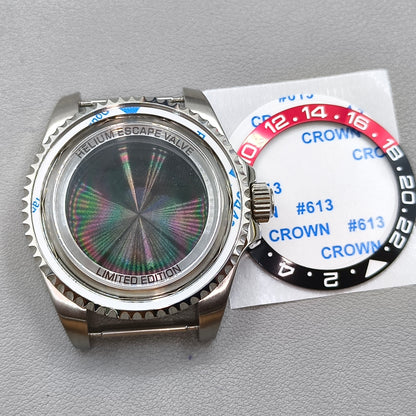 44mm Watch Case for Deep SEA for NH34 NH35 NH36 Black Red Bezel Solid Back