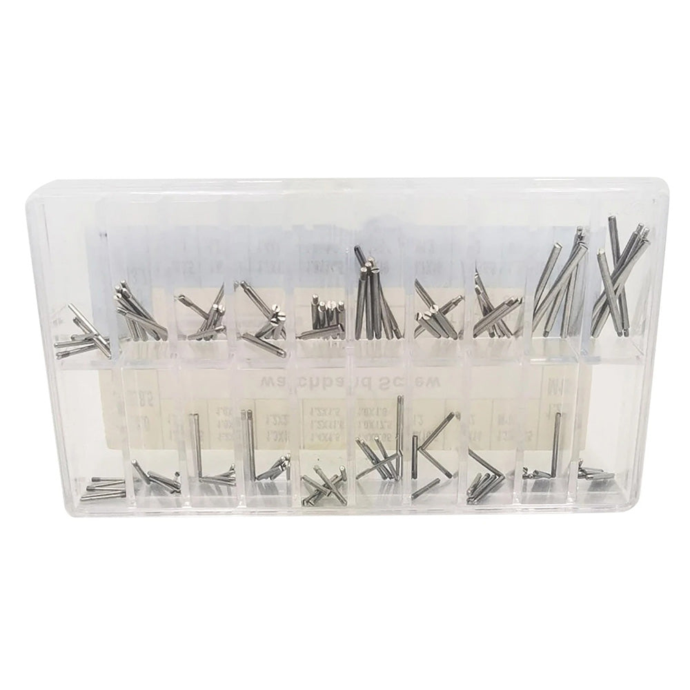 100Pcs stainless steel screws for Rolex watch bands, versatile sizes for strap repair and adjustment.