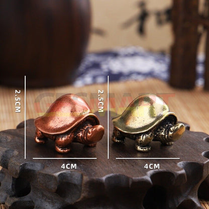 Hand-carved solid copper purple turtle figurine, bronze finish, perfect for home decor.