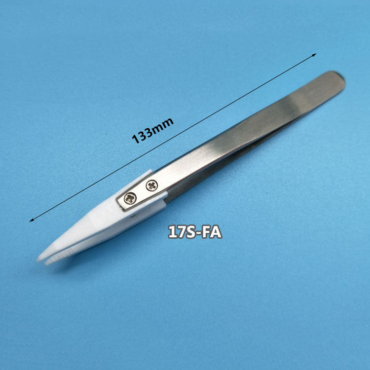 PTFE Teflon pointed tweezer, anti-static and acid resistant, ideal for precision work.
