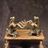 Solid Copper Turtle Backed Frog Trinket Hand Carved Bronze Model Figurines