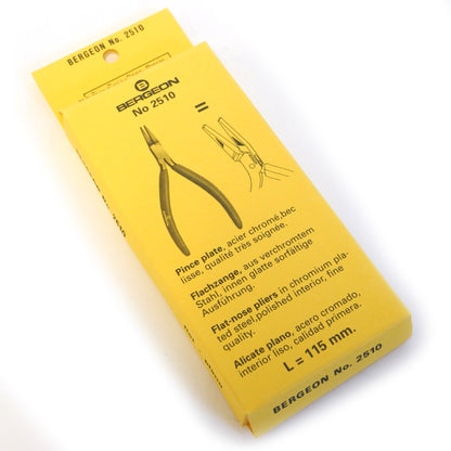 Bergeon 2510 flat nose pliers with smooth jaws for precise watchband and accessory repair.
