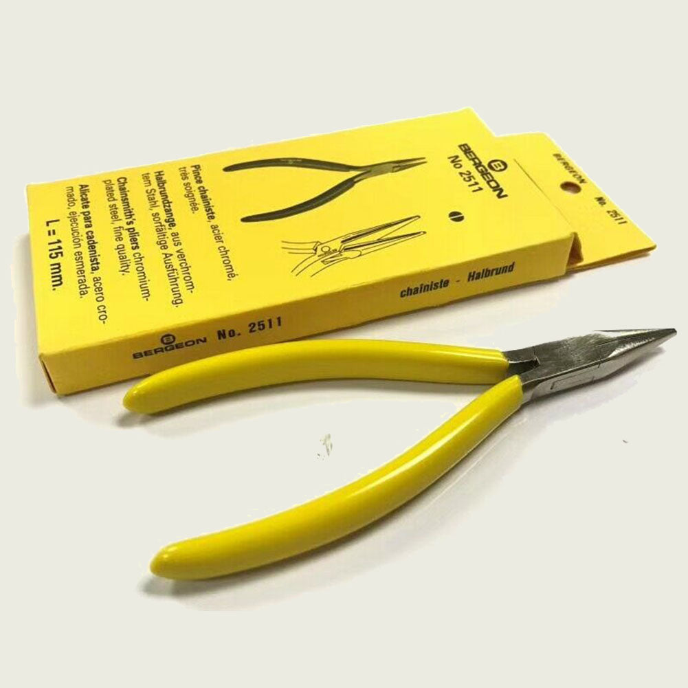 Bergeon 2511 snipe nose pliers with smooth jaws, ideal for precise watch accessory and jewelry repairs.