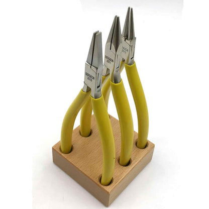 Bergeon 2513 watchmaker pliers set, smooth flat, round, snipe jaws for detailed watch accessory repairs.
