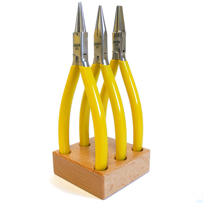 Bergeon 2513 watchmaker pliers set of 3 with smooth flat, round, and snipe jaws for precise watch repair.