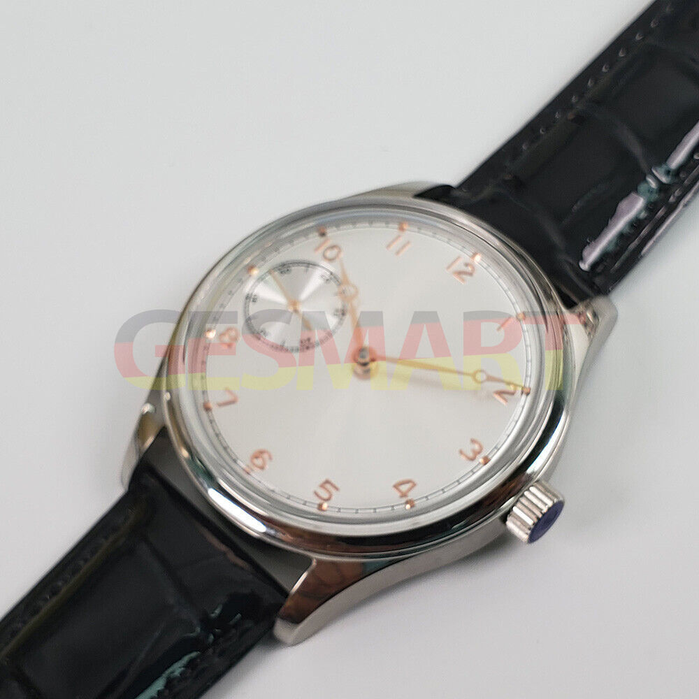 Seagull 42mm men's watch with manual ST3600 movement, white dial, and chain-up design.