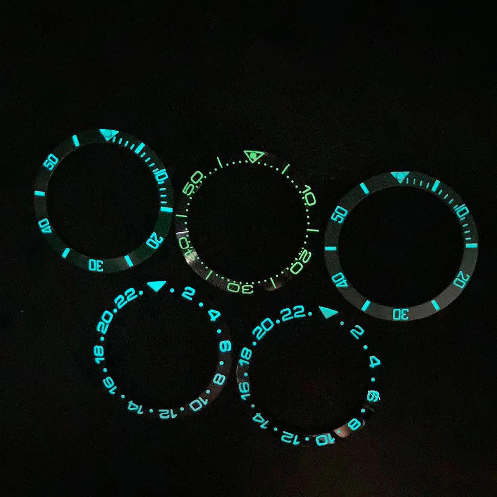 Sloping ceramic bezel insert 38x30.8mm for divers watches, super luminous, durable replacement part.