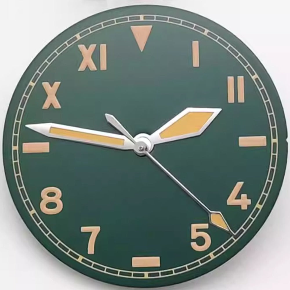 Vintage orange font watch dial with hands, 28.5mm green dial compatible with NH35/36/2824/8215 movements