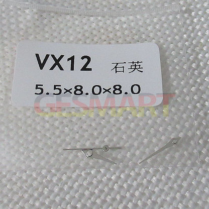 Silver watch hands for Hattori Epson VX12 movement, 5.5x8x8mm, compatible with various watch styles.