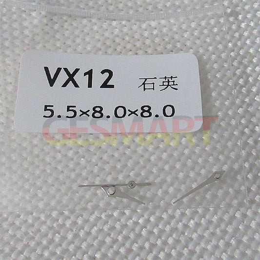 Silver watch hands for Hattori Epson VX12 movement, 5.5x8x8mm, compatible with various watch styles.