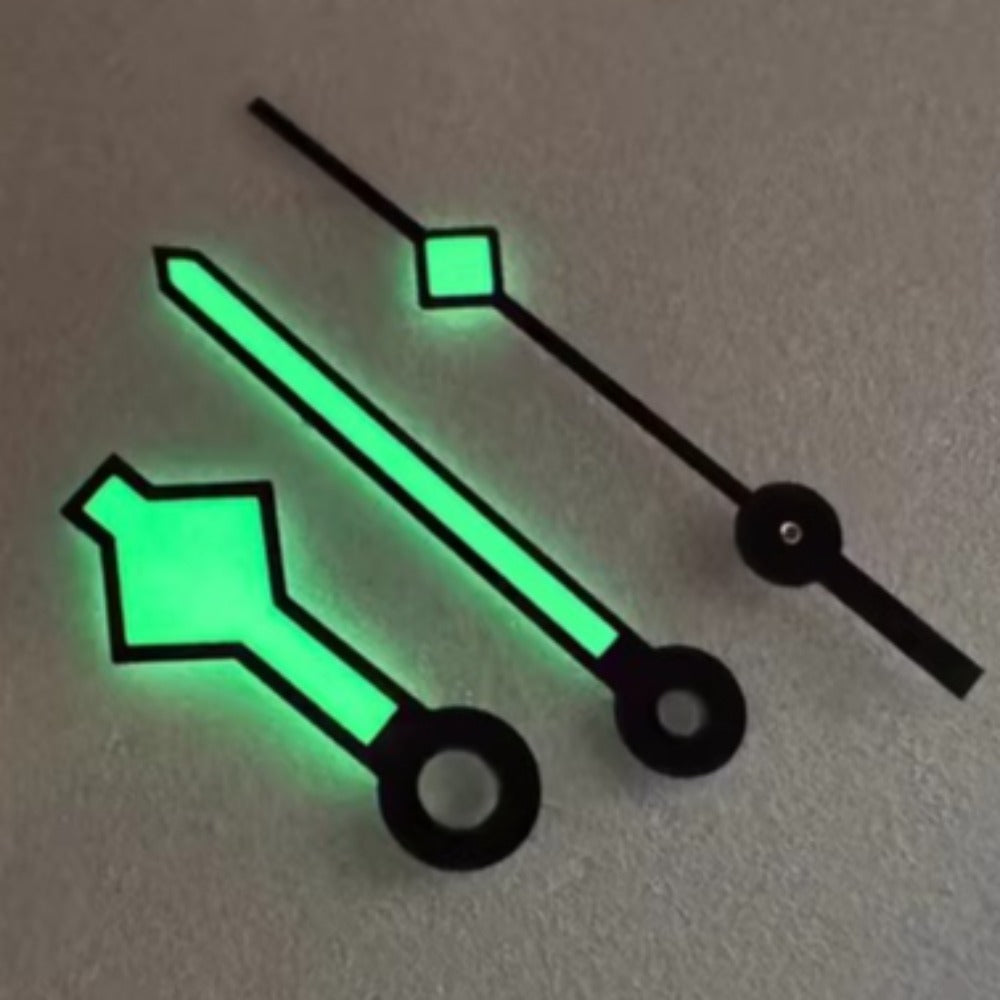 Matted white and black C3 green luminous snowflake watch hands for ETA2824 movement, perfect for precise timekeeping upgrades.