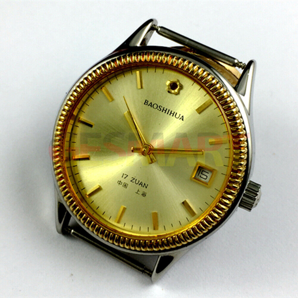 37mm Shanghai watch with golden nail markers and dial, round case, manual mechanical movement by Shanghai.