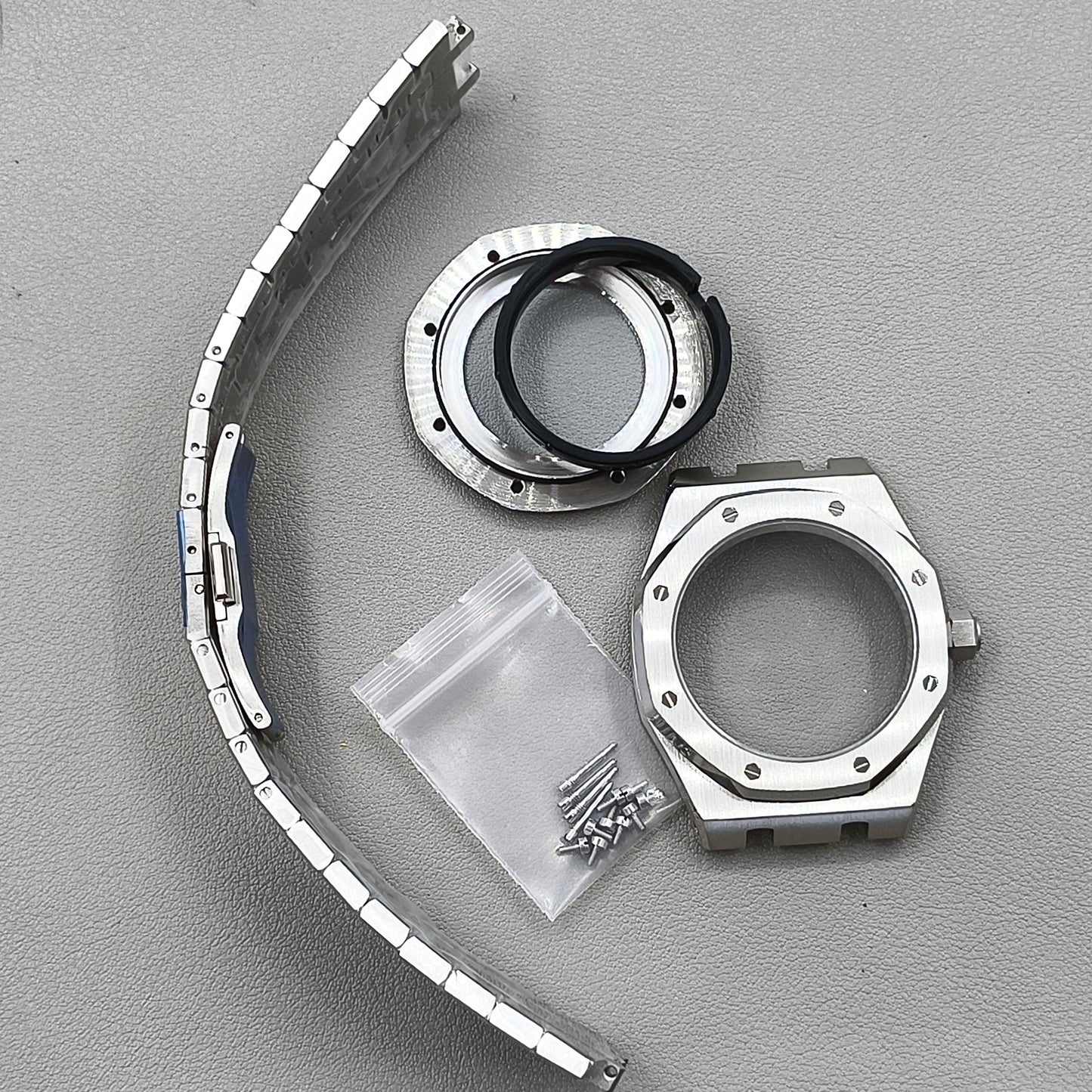 41mm Silver Watch Case Band Set Sapphire Glass Transparent Bottom for NH35 NH36