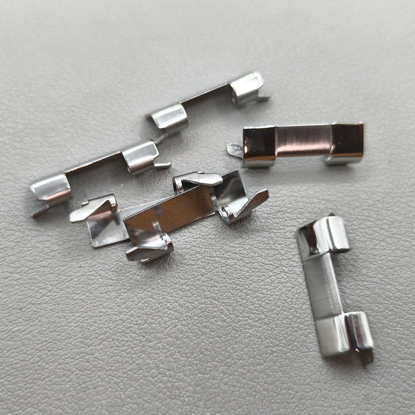 6 PIECES Silver Polished Steel Curved End Links Spring Bars Bracelet Watch Band Strap