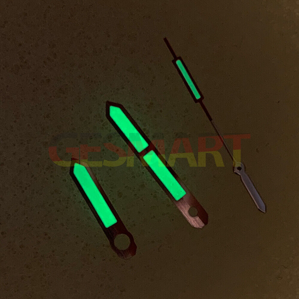 Silver-trimmed green luminous watch hands, Color Block design for NH35/NH36/4R/7S movements.