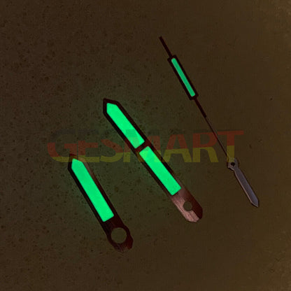Silver-trimmed green luminous watch hands, Color Block design for NH35/NH36/4R/7S movements.