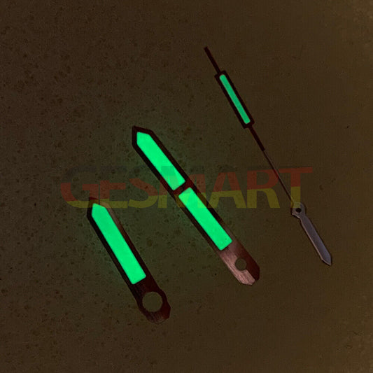 Silver-trimmed green luminous watch hands, Color Block design for NH35/NH36/4R/7S movements.