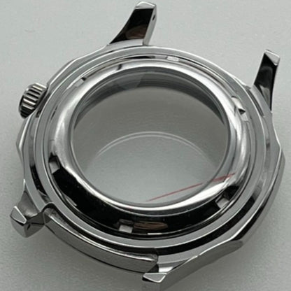 42mm polished silver watch case with sapphire glass, compatible with NH35 NH36 SKX SRPD series