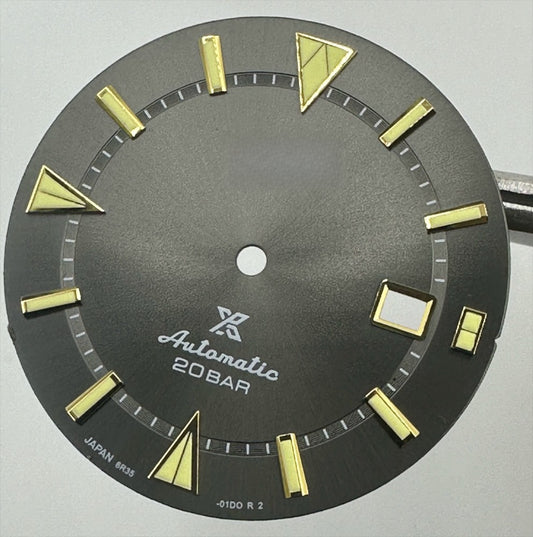 Dark grey 34mm Nail Datejust dial with golden trim and green lume, compatible with 8215 8200 movements.