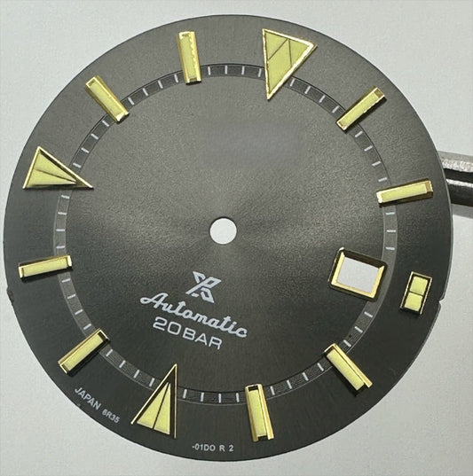34mm Dark Grey+Golden Trim Nail Datejust Green Lume Watch Dial for 8215 8200 Movement